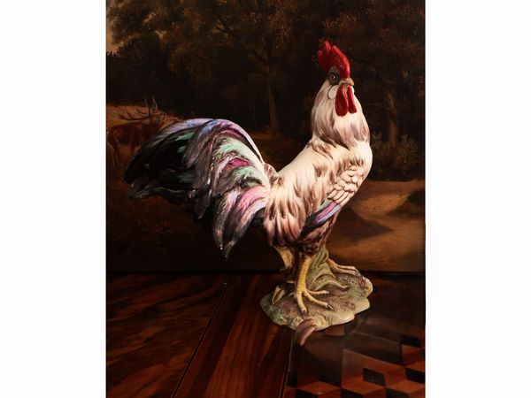 Gallo in ceramica policroma  - Asta Due case fiorentine - Associazione Nazionale - Case d'Asta italiane