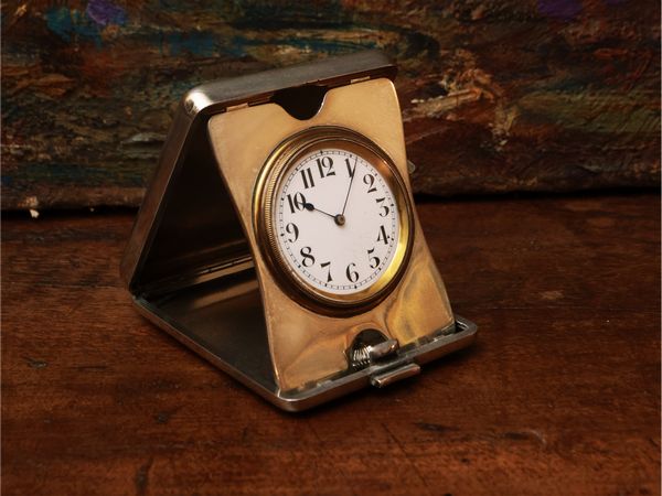 Orologio da tavolo da viaggio in argento 925/1000, Ugo Frilli  - Asta Due case fiorentine - Associazione Nazionale - Case d'Asta italiane
