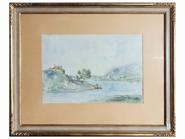 Arturo Tosi : Paesaggio fluviale  - Asta Due case fiorentine - Associazione Nazionale - Case d'Asta italiane