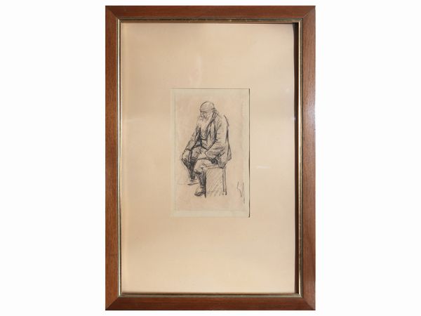 Enrico Sacchetti : Uomo con barba seduto  - Asta Due case fiorentine - Associazione Nazionale - Case d'Asta italiane