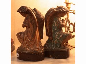 Coppia di angeli in gesso policromo  - Asta Due case fiorentine - Associazione Nazionale - Case d'Asta italiane