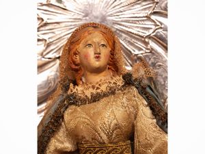 Due personaggi da presepe in legno dipinto  - Asta Due case fiorentine - Associazione Nazionale - Case d'Asta italiane