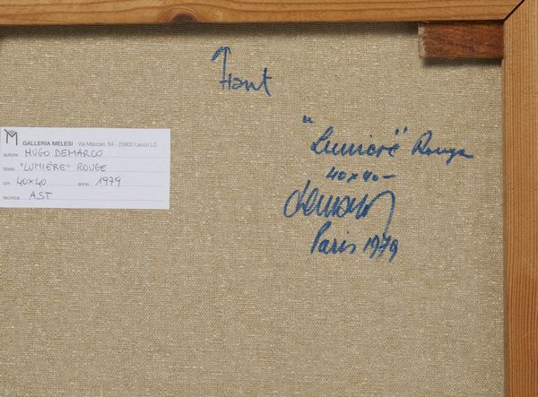DE MARCO HUGO RODOLFO  (1932 - 1995) : LUMIERE ROUGE  - Asta Asta 504 | ARTE MODERNA E CONTEMPORANEA Online - Associazione Nazionale - Case d'Asta italiane