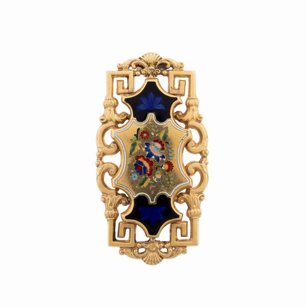 Antica spilla in oro basso e smalto policromo  - Asta Gioielli Orologi Bijoux Vintage Web Only - Associazione Nazionale - Case d'Asta italiane