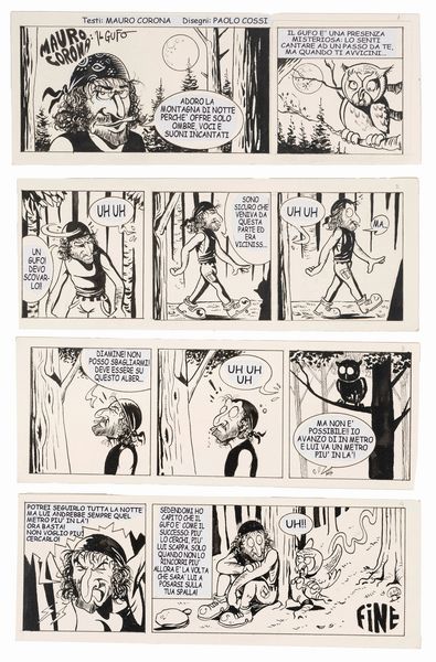 Paolo Cossi : Mauro Corona - Il gufo  - Asta Maestri del Fumetto: Collezione Oliva - Associazione Nazionale - Case d'Asta italiane