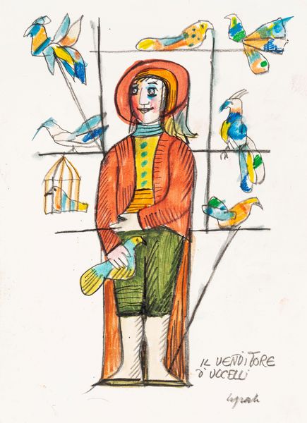 EMANUELE LUZZATI : Il venditore di uccelli  - Asta Maestri del Fumetto: Collezione Oliva - Associazione Nazionale - Case d'Asta italiane