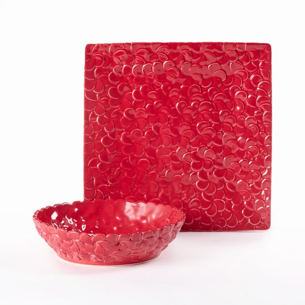 Centrotavola e ciotola in ceramica rossa  - Asta LA CASA DELL'ARCHITETTO Asta di Design - Associazione Nazionale - Case d'Asta italiane