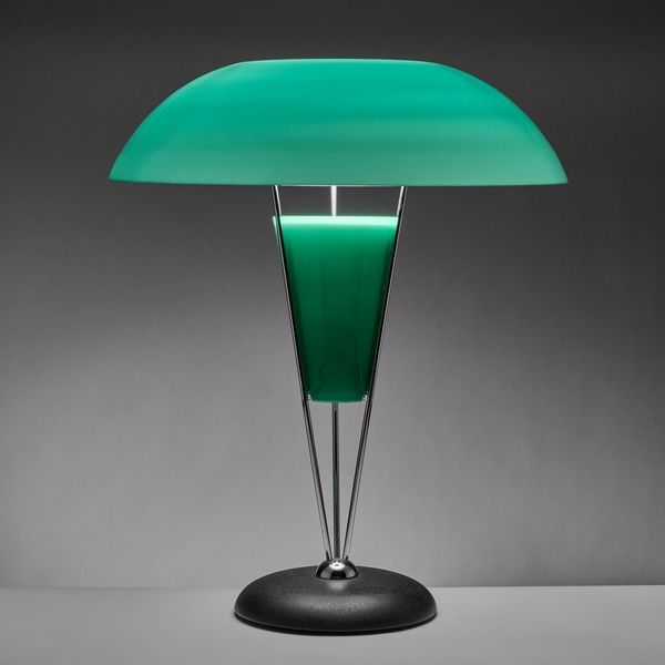 Relco lampada da tavolo in vetro opalino verde e metallo  - Asta LA CASA DELL'ARCHITETTO Asta di Design - Associazione Nazionale - Case d'Asta italiane