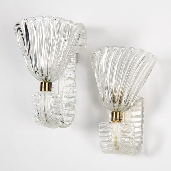 Barovier & Toso coppia di lampade da parete in vetro trasparente costolato  - Asta LA CASA DELL'ARCHITETTO Asta di Design - Associazione Nazionale - Case d'Asta italiane