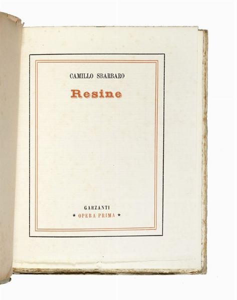 CAMILLO SBARBARO : Resine.  - Asta Libri, autografi e manoscritti - Associazione Nazionale - Case d'Asta italiane