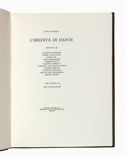 LUIGI CAVALLO : L'eredit di Dante.  - Asta Libri, autografi e manoscritti - Associazione Nazionale - Case d'Asta italiane