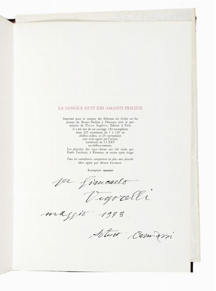 JEAN MARIE DROT : La longue nuit des amants frileux.  - Asta Libri, autografi e manoscritti - Associazione Nazionale - Case d'Asta italiane