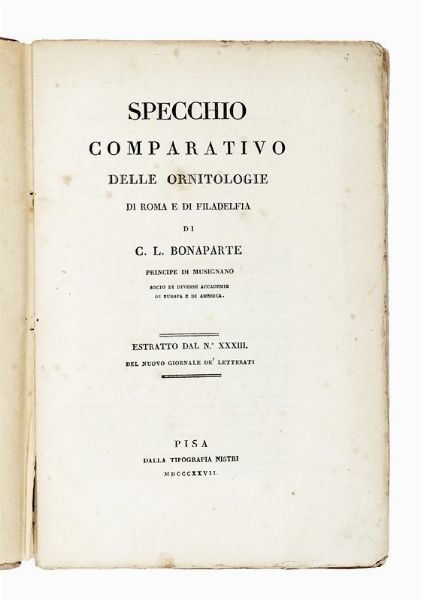 CARLO DURAZZO : Degli uccelli liguri: notizie raccolte dal marchese Carlo Durazzo.  - Asta Libri, autografi e manoscritti - Associazione Nazionale - Case d'Asta italiane