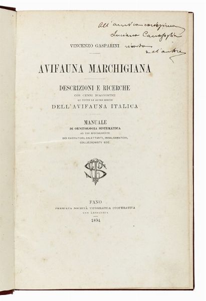 CARLO DURAZZO : Degli uccelli liguri: notizie raccolte dal marchese Carlo Durazzo.  - Asta Libri, autografi e manoscritti - Associazione Nazionale - Case d'Asta italiane