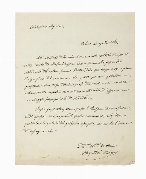 ALESSANDRO MANZONI : Lettera autografa firmata.  - Asta Libri, autografi e manoscritti - Associazione Nazionale - Case d'Asta italiane