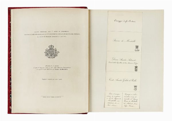 LUIGI DE MONTALBO : Dizionario bibliografico iconografico della Repubblica di San Marino: contenente le indicazioni delle opere pubblicate in varie lingue, con note illustrative, biografiche, rettificative...  - Asta Libri, autografi e manoscritti - Associazione Nazionale - Case d'Asta italiane