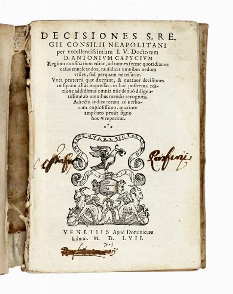SYGISMUNDUS HADRIA : Decisiones S. Regii Consilii Neapolitani...  - Asta Libri, autografi e manoscritti - Associazione Nazionale - Case d'Asta italiane