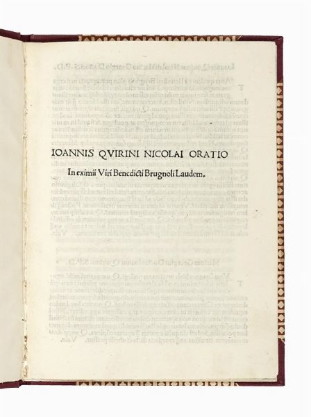 GIOVANNI QUERINI (DI NICOL) : Oratio in eximii viri Benedicti Brugnoli laudem.  - Asta Libri, autografi e manoscritti - Associazione Nazionale - Case d'Asta italiane