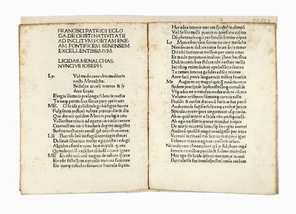 FRANCISCUS PATRITIUS : Ecloga de Christi nativitate.  - Asta Libri, autografi e manoscritti - Associazione Nazionale - Case d'Asta italiane