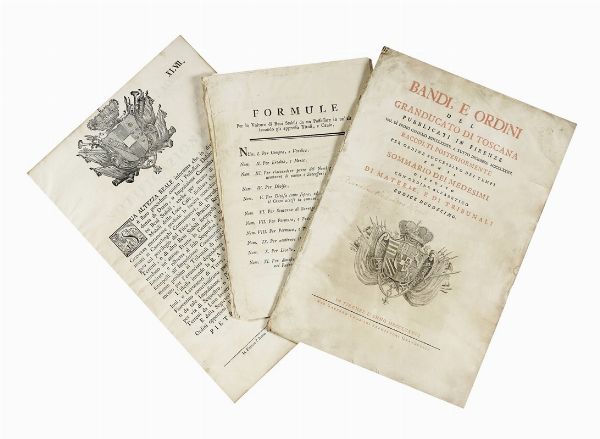 Bandi e Ordini [144 in totale] del Granducato di Toscana pubblicati in Firenze dal d primo gennaio 1784 a tutto dicembre 1785 [...] con il Sommario dei medesimi [...].  - Asta Libri, autografi e manoscritti - Associazione Nazionale - Case d'Asta italiane
