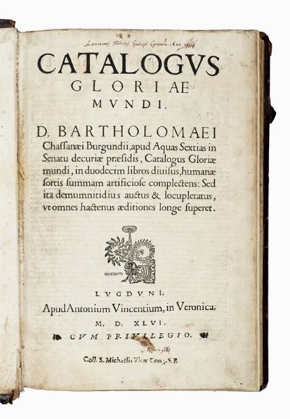 BARTHELEMY CHASSENEUZ (DE) : Catalogus gloriae mundi...  - Asta Libri, autografi e manoscritti - Associazione Nazionale - Case d'Asta italiane