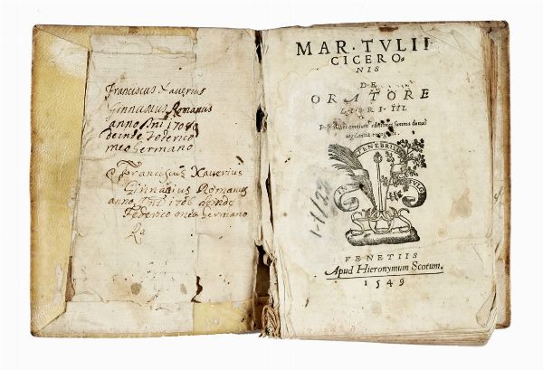 MARCUS TULLIUS CICERO : De oratore libri III...  - Asta Libri, autografi e manoscritti - Associazione Nazionale - Case d'Asta italiane