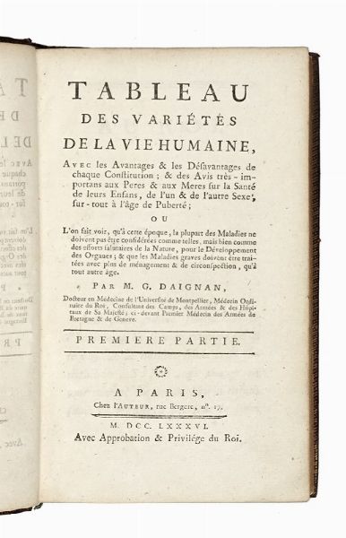 GUILLAUME DAIGNAN : Tableau des varits de la vie humaine [...] Premiere partie [- seconde].  - Asta Libri, autografi e manoscritti - Associazione Nazionale - Case d'Asta italiane
