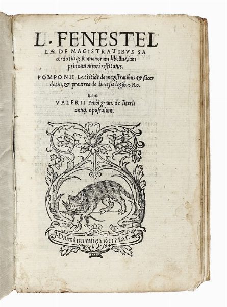 ANDREA DOMENICO FIOCCHI : De magistratibus sacerdotiisque Romanorum libellus, iam primum nitori restitutus.  - Asta Libri, autografi e manoscritti - Associazione Nazionale - Case d'Asta italiane