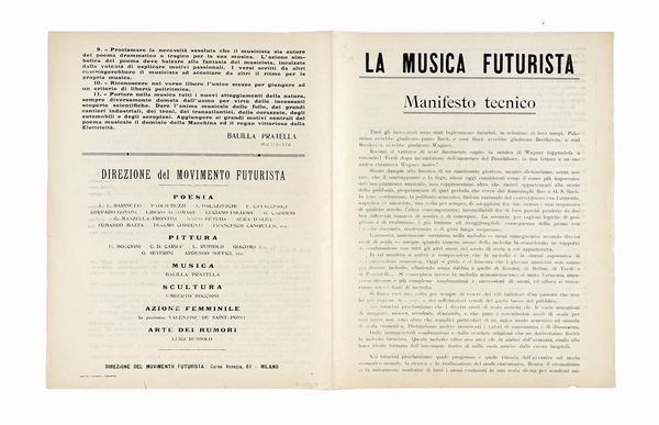 FRANCESCO BALILLA PRATELLA : La musica futurista. Manifesto tecnico.  - Asta Libri, autografi e manoscritti - Associazione Nazionale - Case d'Asta italiane