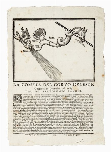 BARTOLOMEO LANONI : La Cometa del Corvo celeste osservata di dicembre del 1664...  - Asta Libri, autografi e manoscritti - Associazione Nazionale - Case d'Asta italiane