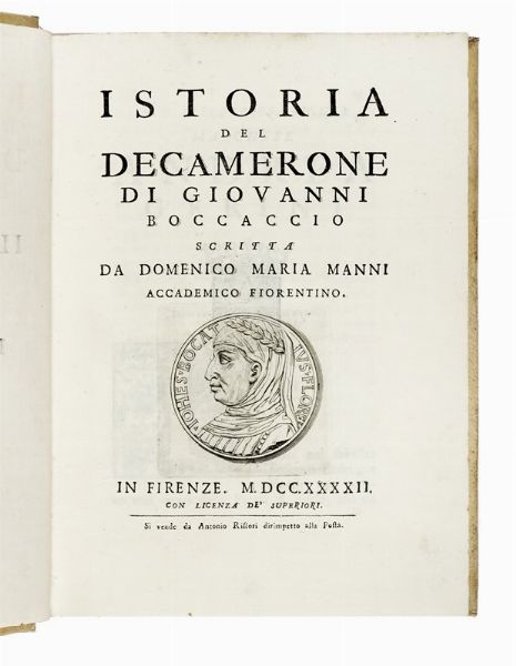 DOMENICO MARIA MANNI : Istoria del Decamerone di Giovanni Boccaccio scritta da Domenico Maria Manni accademico fiorentino.  - Asta Libri, autografi e manoscritti - Associazione Nazionale - Case d'Asta italiane