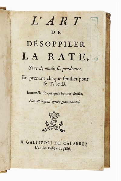 ANDRE JOSEPH PANCKOUCKE : L'art de dsoppiller la rate.  - Asta Libri, autografi e manoscritti - Associazione Nazionale - Case d'Asta italiane