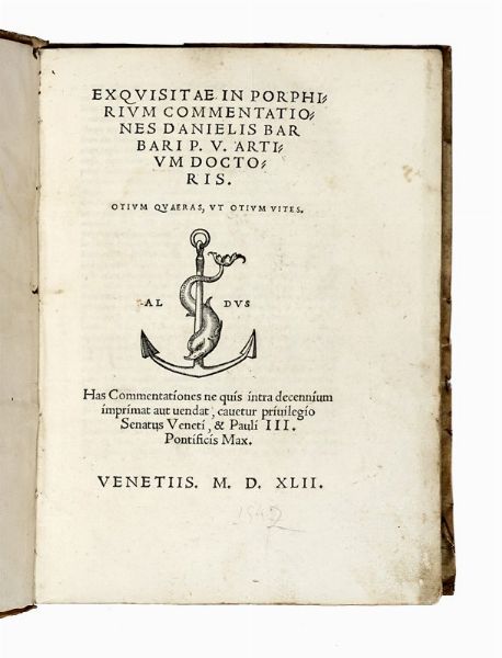 PORPHYRIUS : Exquisitae in Porphirium commentationes.  - Asta Libri, autografi e manoscritti - Associazione Nazionale - Case d'Asta italiane