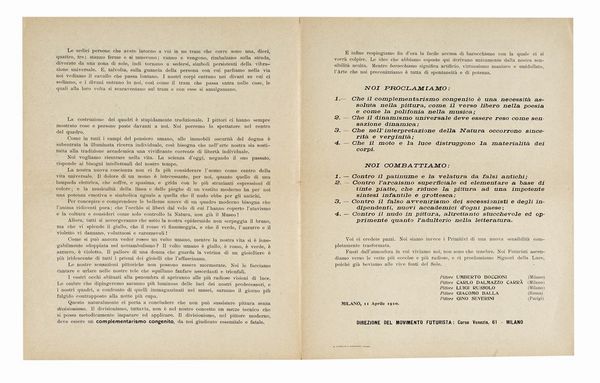Umberto Boccioni : Vela Latina. Manifesto di Boccioni ai pittori meridionali. (Anno IV, n. 4).  - Asta Libri, autografi e manoscritti - Associazione Nazionale - Case d'Asta italiane