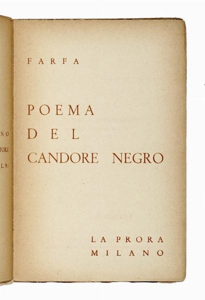 FARFA (PSEUD. DI VITTORIO TOMMASINI) : Poema del candore negro.  - Asta Libri, autografi e manoscritti - Associazione Nazionale - Case d'Asta italiane