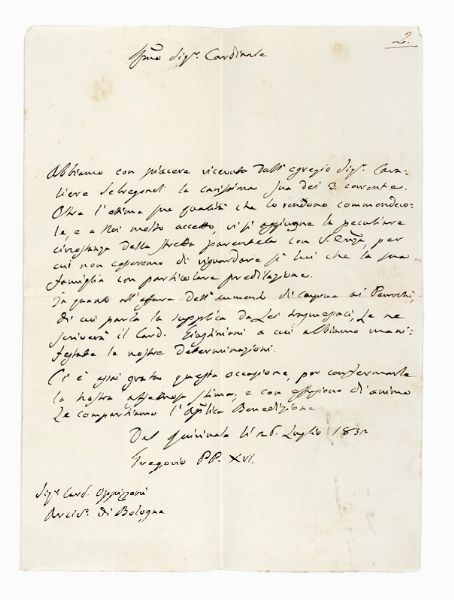 BARTOLOMEO ALBERTO CAPPELLARI : Lettera autografa firmata.  - Asta Libri, autografi e manoscritti - Associazione Nazionale - Case d'Asta italiane