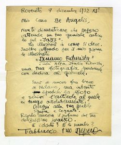 FORTUNATO DEPERO - Lettera autografa firmata.