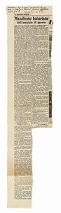 Filippo Tommaso Marinetti - Annotazione e firma autografa su articolo di giornale.