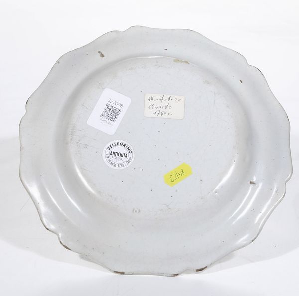 Piatto<BR>Cerreto, terzo quarto del XVIII secolo<BR>  - Asta Maioliche e Porcellane - Associazione Nazionale - Case d'Asta italiane