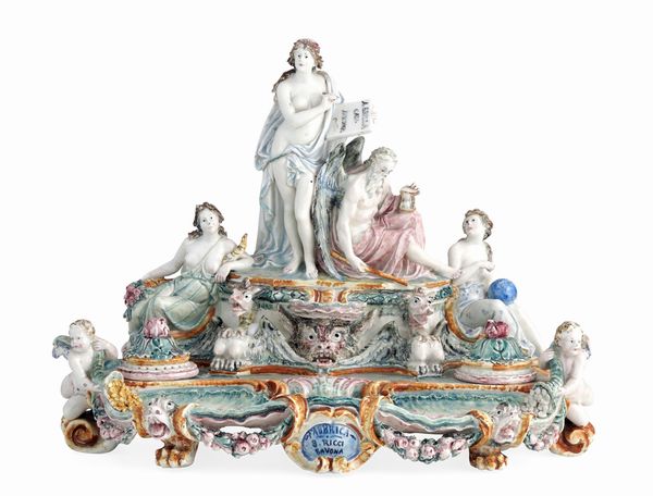 Monumentale Calamaio<BR>Savona, Manifattura di Sebastiano Ricci, 1885, opera di Antonio Brilla  - Asta Maioliche e Porcellane - Associazione Nazionale - Case d'Asta italiane