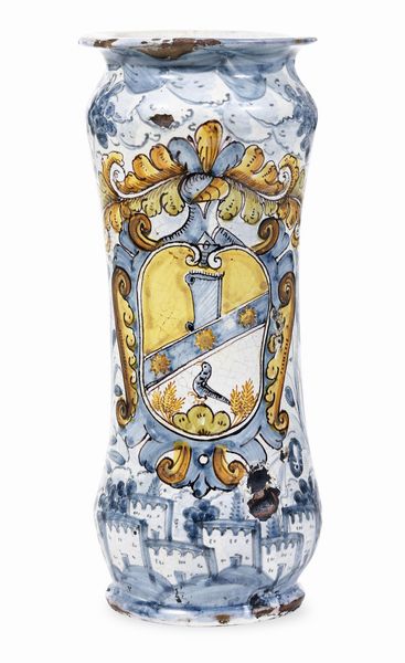 Albarello<BR>Napoli, probabilmente fornace di Paolo Francesco Brandi, ultimo quarto del XVII secolo  - Asta Maioliche e Porcellane - Associazione Nazionale - Case d'Asta italiane