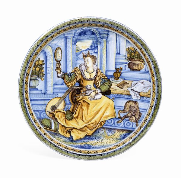 Rara alzata allegorica<BR>Castelli, Francesco Grue, 1640-1650 circa  - Asta Maioliche e Porcellane - Associazione Nazionale - Case d'Asta italiane