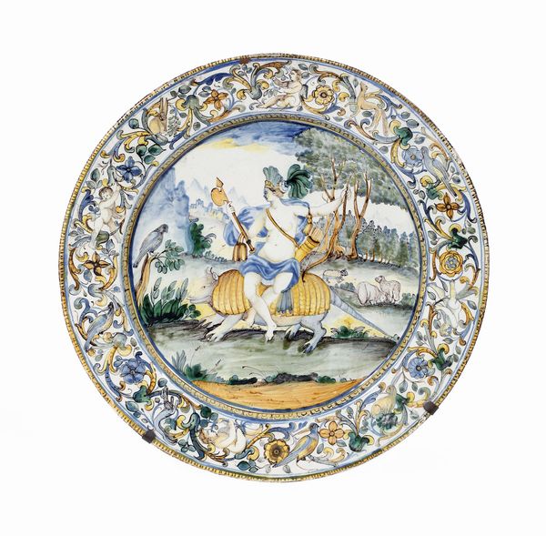 Grande piatto Allegoria dellAmerica<BR>Castelli, terzo quarto del XVII secolo<BR>  - Asta Maioliche e Porcellane - Associazione Nazionale - Case d'Asta italiane