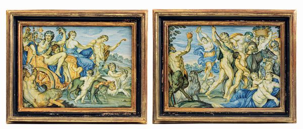 Due targhe <BR>Castelli, bottega Grue, (Carlo Antonio ?) prima met del XVIII  - Asta Maioliche e Porcellane - Associazione Nazionale - Case d'Asta italiane