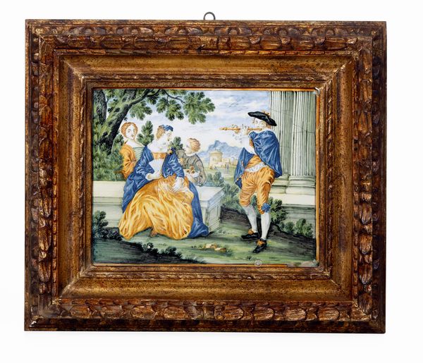 Targa con scena galante<BR>Castelli, Bottega di Carmine Gentili, met del XVIII secolo  - Asta Maioliche e Porcellane - Associazione Nazionale - Case d'Asta italiane