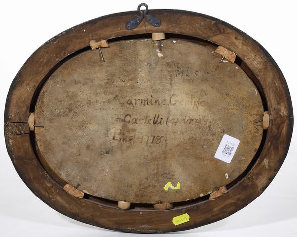 Targa con coppia di pastori<BR>Castelli, probabilmente Carmine Gentili, XVIII secolo  - Asta Maioliche e Porcellane - Associazione Nazionale - Case d'Asta italiane