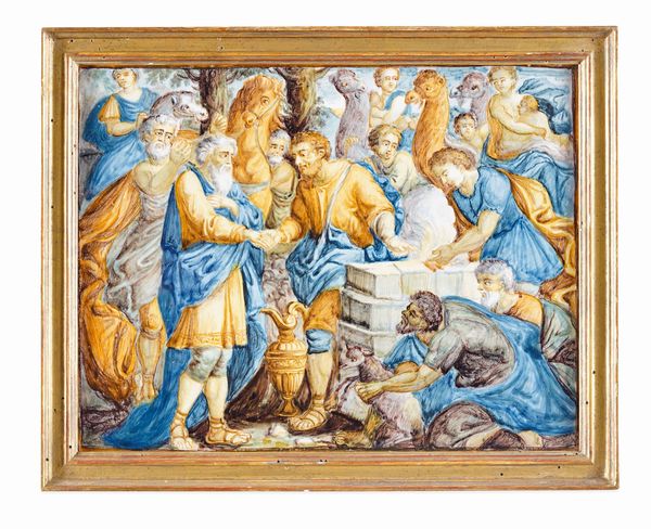 Targa con scena di Giacobbe<BR>Castelli, bottega Grue, 1750 circa  - Asta Maioliche e Porcellane - Associazione Nazionale - Case d'Asta italiane