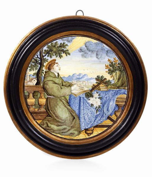 Tondo con santAntonio <BR>Castelli dAbruzzo, Berardino Gentili il Giovane, ultimo quarto del XVIII secolo<BR>  - Asta Maioliche e Porcellane - Associazione Nazionale - Case d'Asta italiane