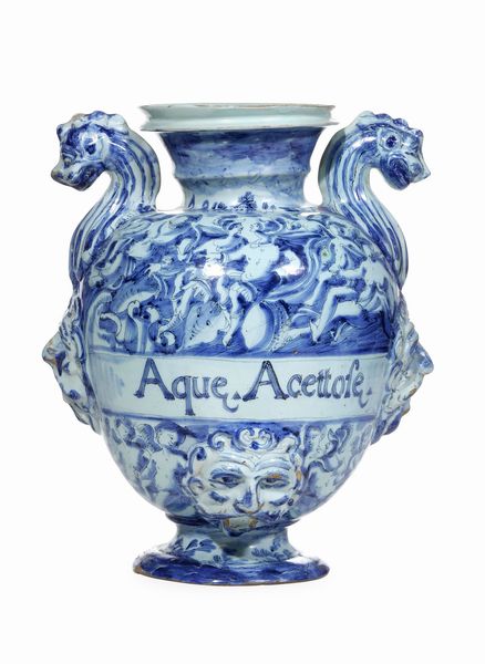 Stagnone di farmacia<BR>Albisola, fabbrica dei Conrado, ultimo quarto del XVII secolo<BR>  - Asta Maioliche e Porcellane - Associazione Nazionale - Case d'Asta italiane