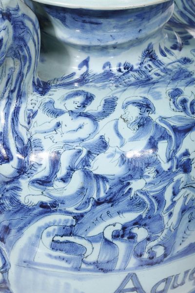 Stagnone di farmacia<BR>Albisola, fabbrica dei Conrado, ultimo quarto del XVII secolo<BR>  - Asta Maioliche e Porcellane - Associazione Nazionale - Case d'Asta italiane